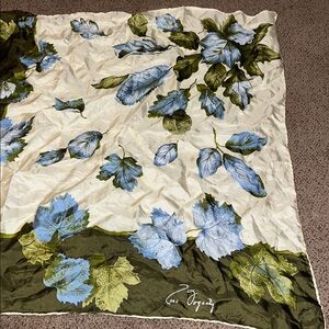 Vintage '70s Anne Fogarty Silk Scarf 26” square green leaves